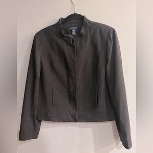 ANN TAYLOR Stretch Women’s Dark Gray Wool Blend Cross Stitch Boxy Jacket Size 14